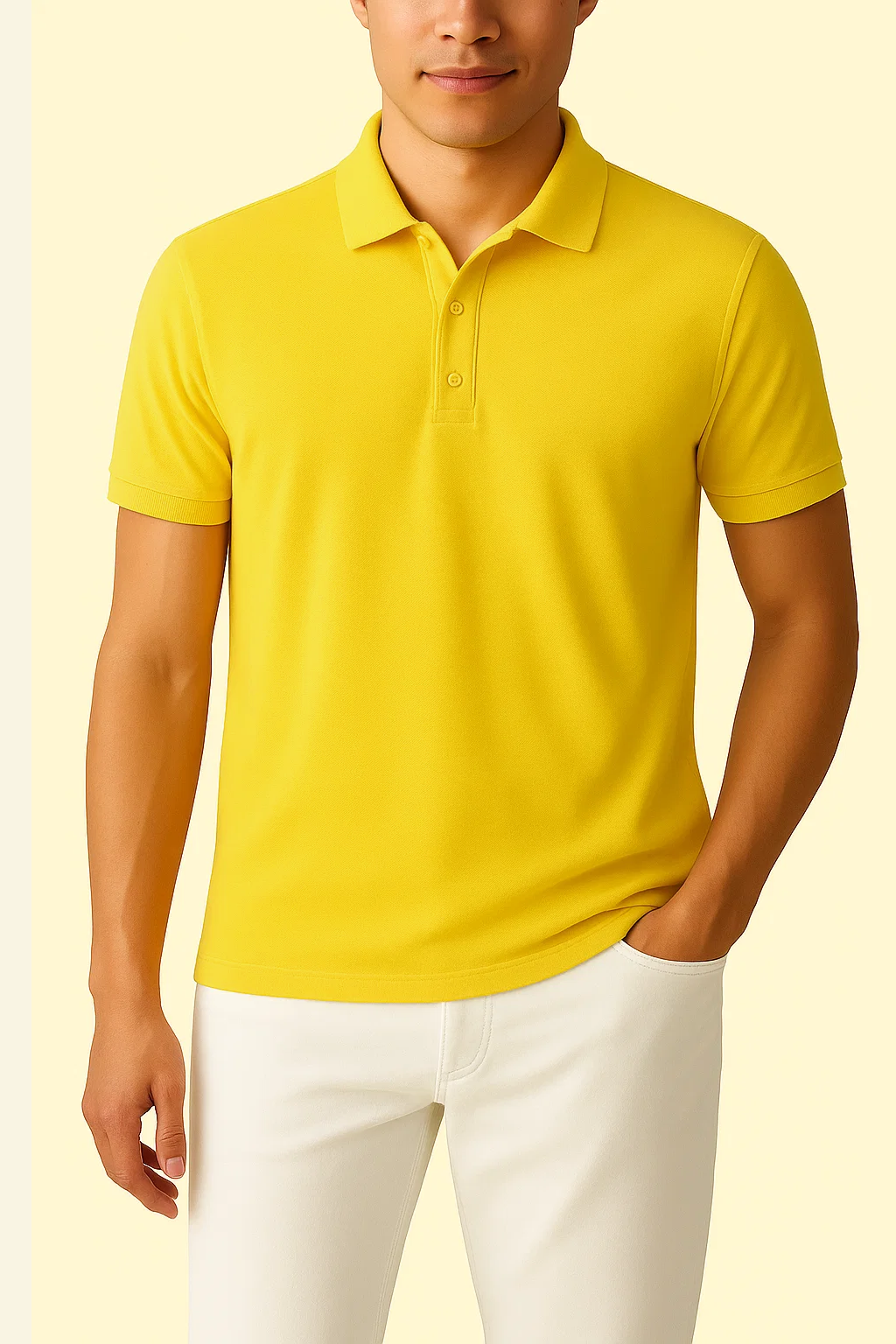 Żółta Koszulka Polo z Kołnierzykiem Żebrowanym i Zapięciem na 3 Guziki | Alan – Żółty