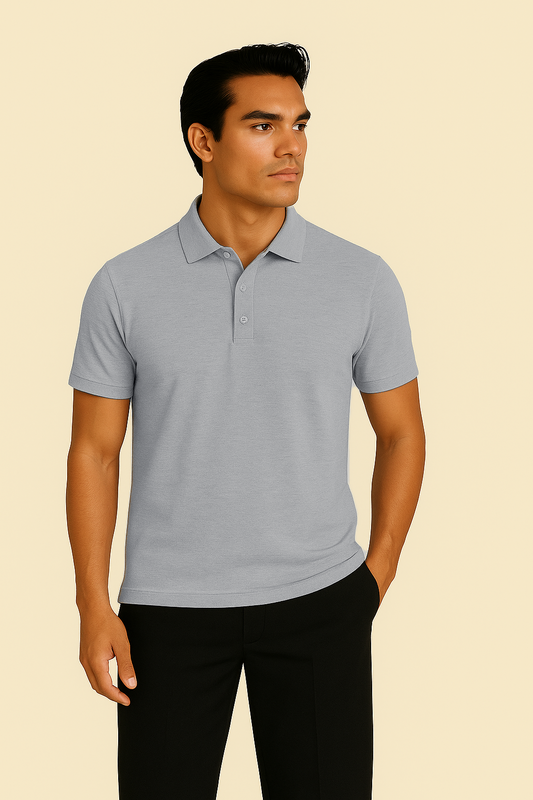 Szara Koszulka Polo z Kołnierzykiem Żebrowanym i Zapięciem na 3 Guziki | Olgierd – Ash Gray
