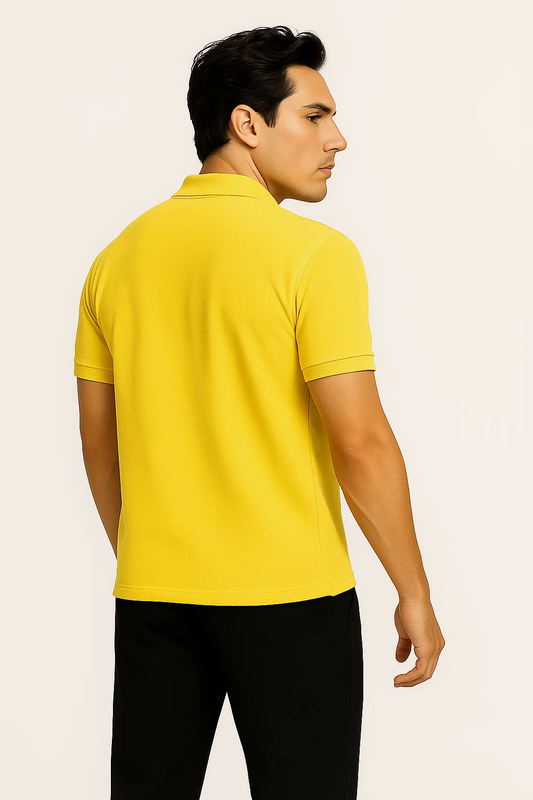 Żółta Koszulka Polo z Kołnierzykiem Żebrowanym i Zapięciem na 3 Guziki | Alan – Żółty