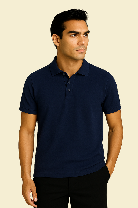 Granatowa Koszulka Polo z Kołnierzykiem Żebrowanym i Zapięciem na 3 Guziki | Tobiasz – Navy Blue