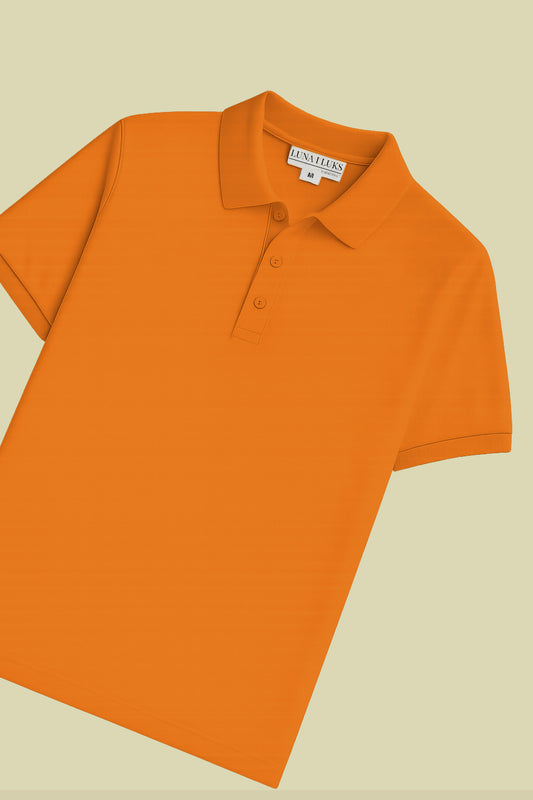 Pomarańczowa Koszulka Polo z Kołnierzykiem Żebrowanym i Zapięciem na 3 Guziki | Kajetan – Tangerine