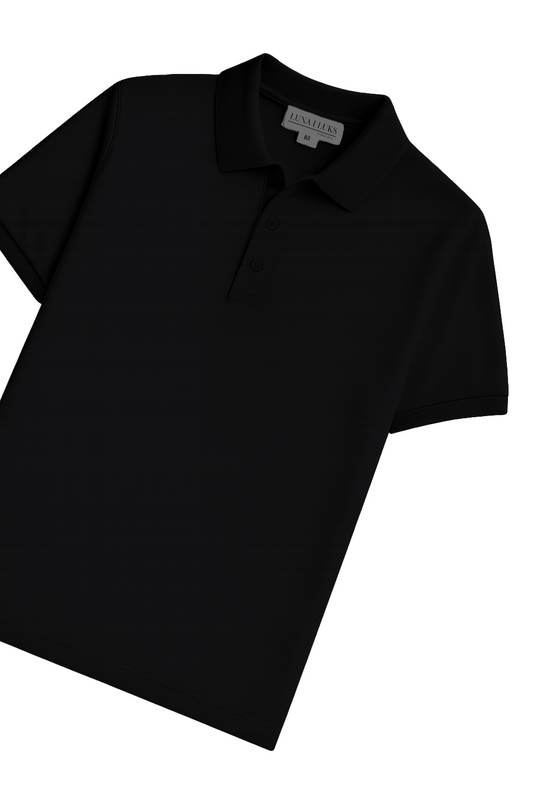 Czarna Koszulka Polo z Kołnierzykiem Żebrowanym i Zapięciem na 3 Guziki | Kacper – Czarny