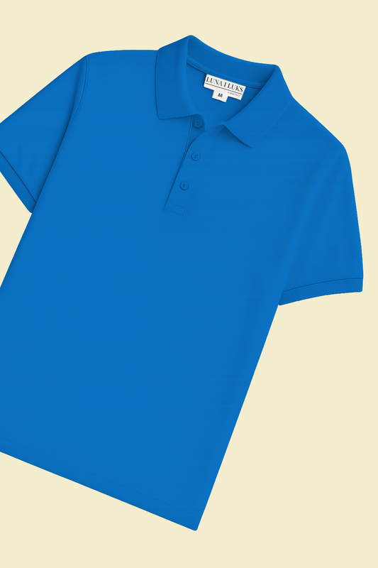 Niebieska Koszulka Polo z Kołnierzykiem Żebrowanym i Zapięciem na 3 Guziki | Leon – Niebieski