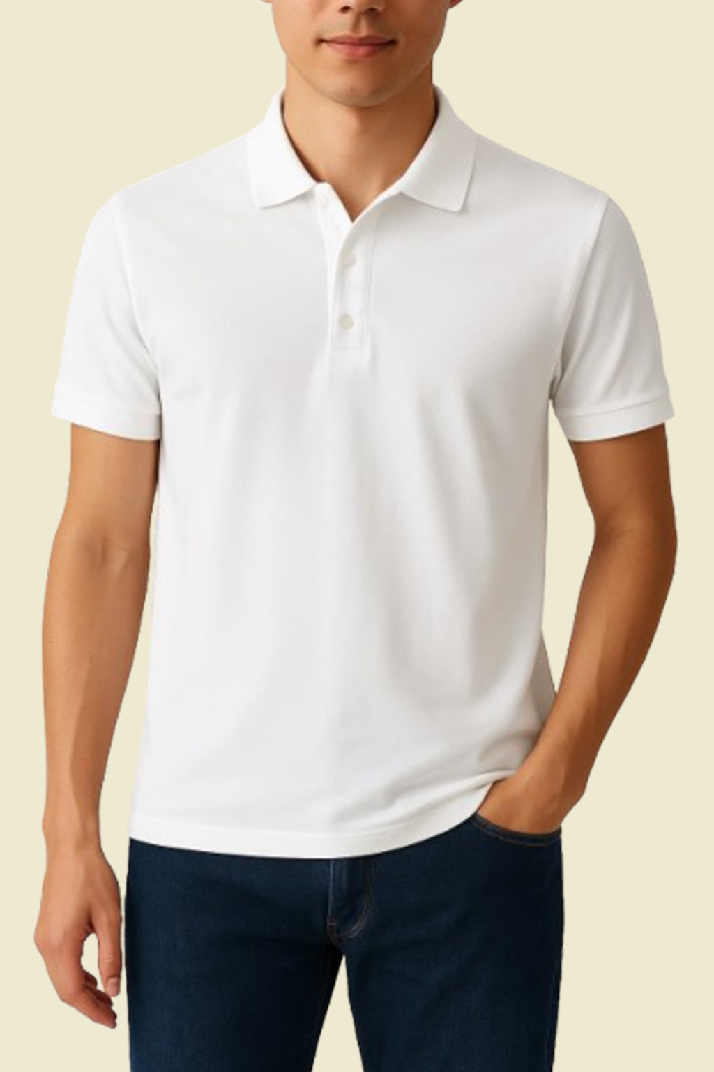 Biała Koszulka Polo z Kołnierzykiem Żebrowanym i Zapięciem na 3 Guziki | Marek – Biały