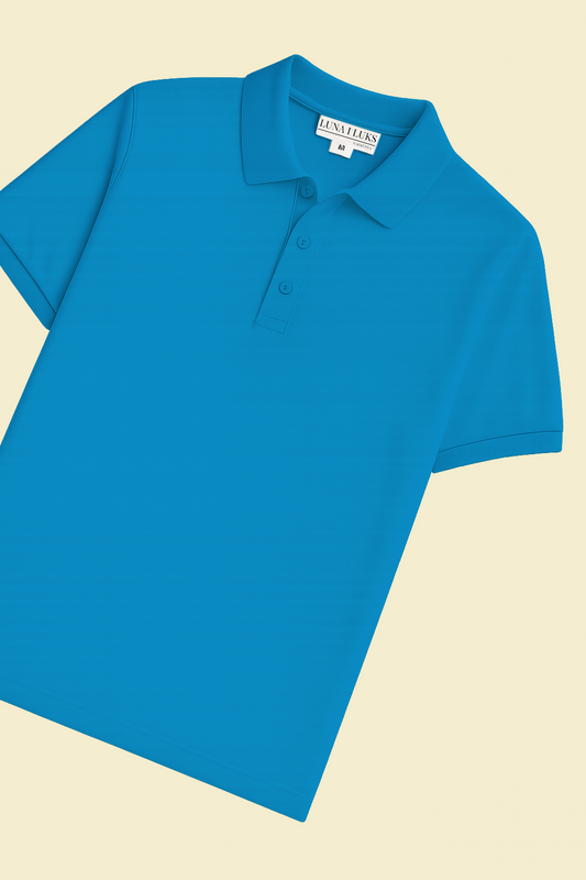 Niebieska Koszulka Polo z Kołnierzykiem Żebrowanym i Zapięciem na 3 Guziki | Igor – Ocean Blue