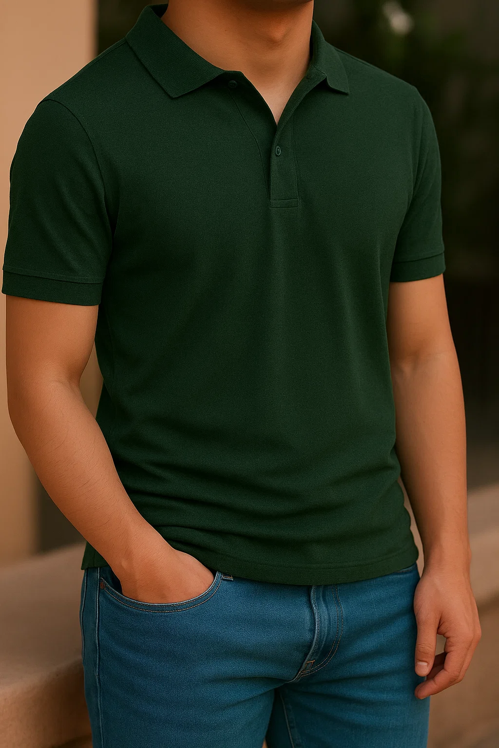 Zielona Koszulka Polo z Kołnierzykiem Żebrowanym i Zapięciem na 3 Guziki | Szymon – Leśna zieleń