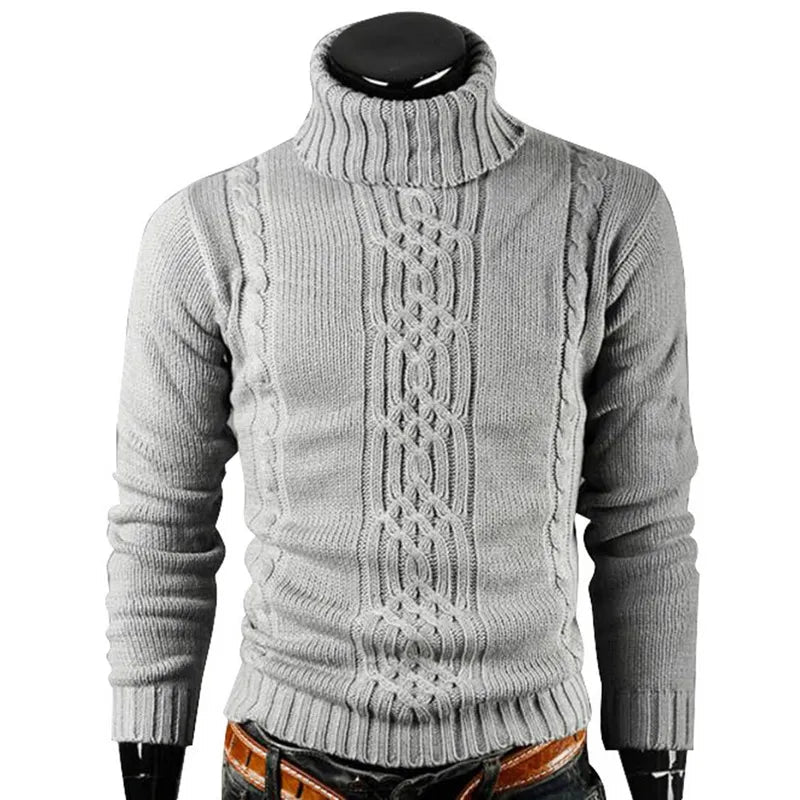 Sweter Męski z Wysokim Kołnierzem i Warkoczowym Wzorem 1