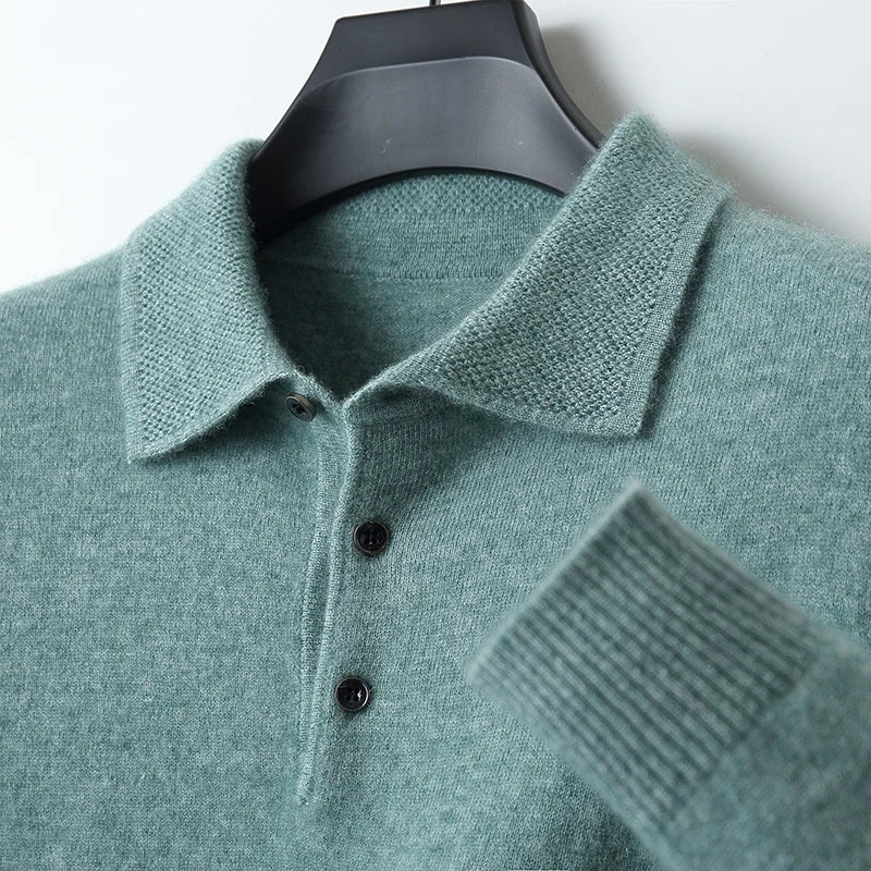 Sweter męski polo z wełny merynosów 100% – elegancki golf z kołnierzykiem 11