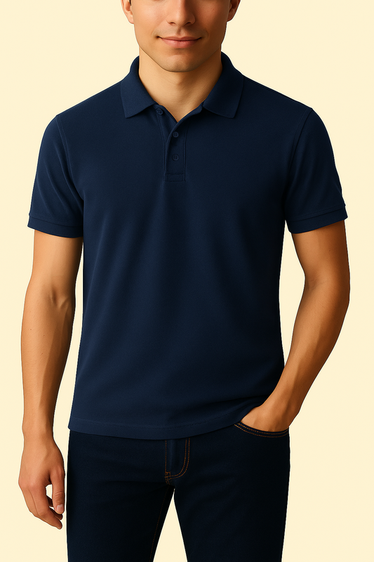 Granatowa Koszulka Polo z Kołnierzykiem Żebrowanym i Zapięciem na 3 Guziki | Tobiasz – Navy Blue