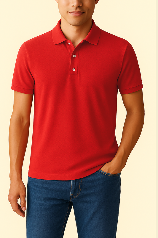 Czerwona Koszulka Polo z Kołnierzykiem Żebrowanym i Zapięciem na 3 Guziki | Borys – Czerwony