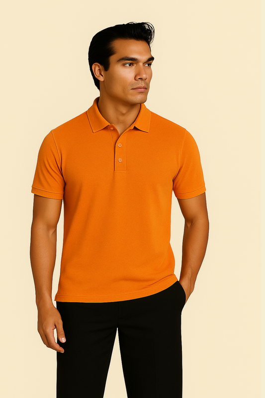 Pomarańczowa Koszulka Polo z Kołnierzykiem Żebrowanym i Zapięciem na 3 Guziki | Kajetan – Tangerine