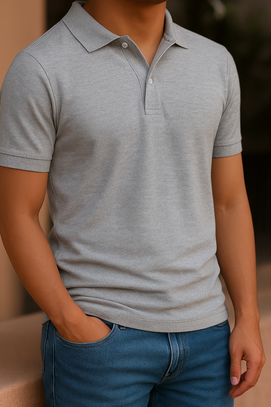 Szara Koszulka Polo z Kołnierzykiem Żebrowanym i Zapięciem na 3 Guziki | Olgierd – Ash Gray