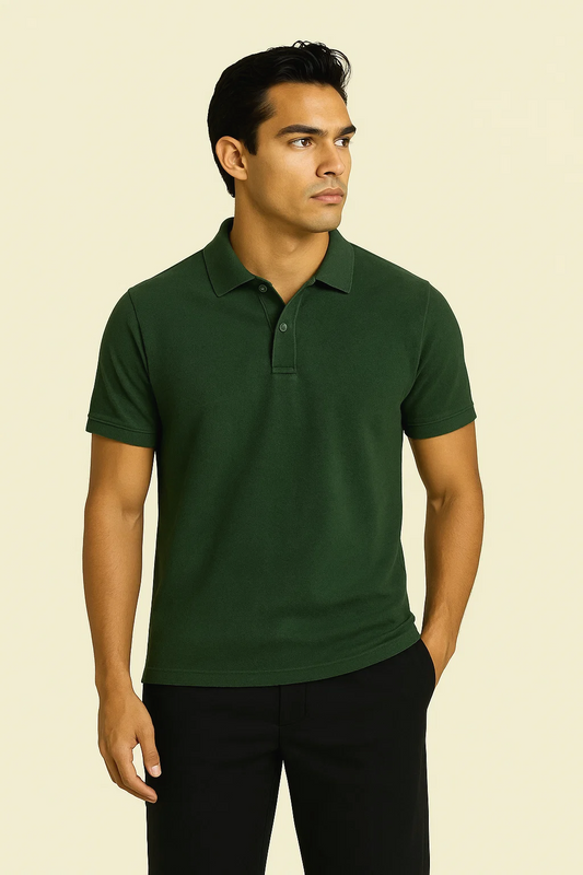 Zielona Koszulka Polo z Kołnierzykiem Żebrowanym i Zapięciem na 3 Guziki | Szymon – Leśna zieleń