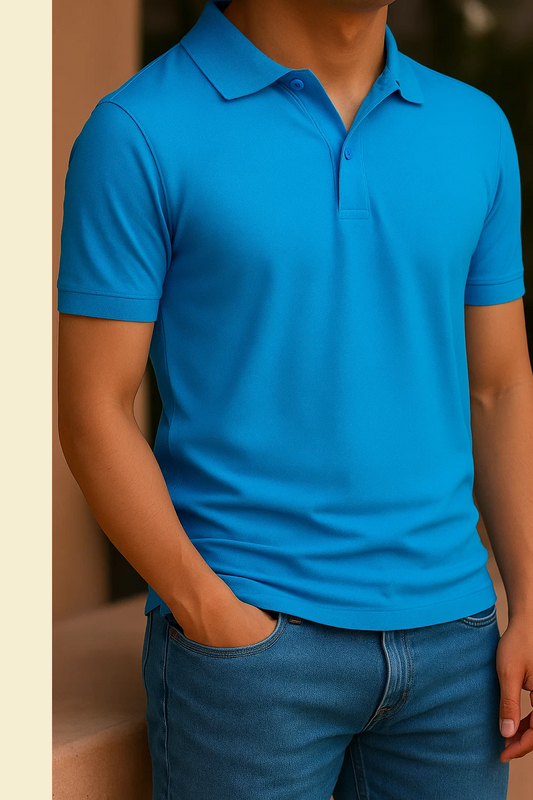 Niebieska Koszulka Polo z Kołnierzykiem Żebrowanym i Zapięciem na 3 Guziki | Igor – Ocean Blue