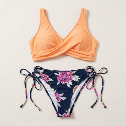 Bikini damskie – Szerokie ramiączka i wzorzysty dół