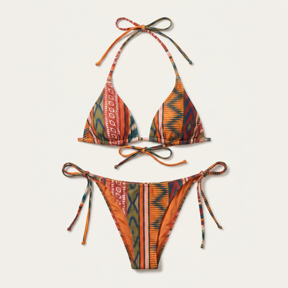 Bikini dwuczęściowe – Geometryczny wzór i wiązanie po bokach