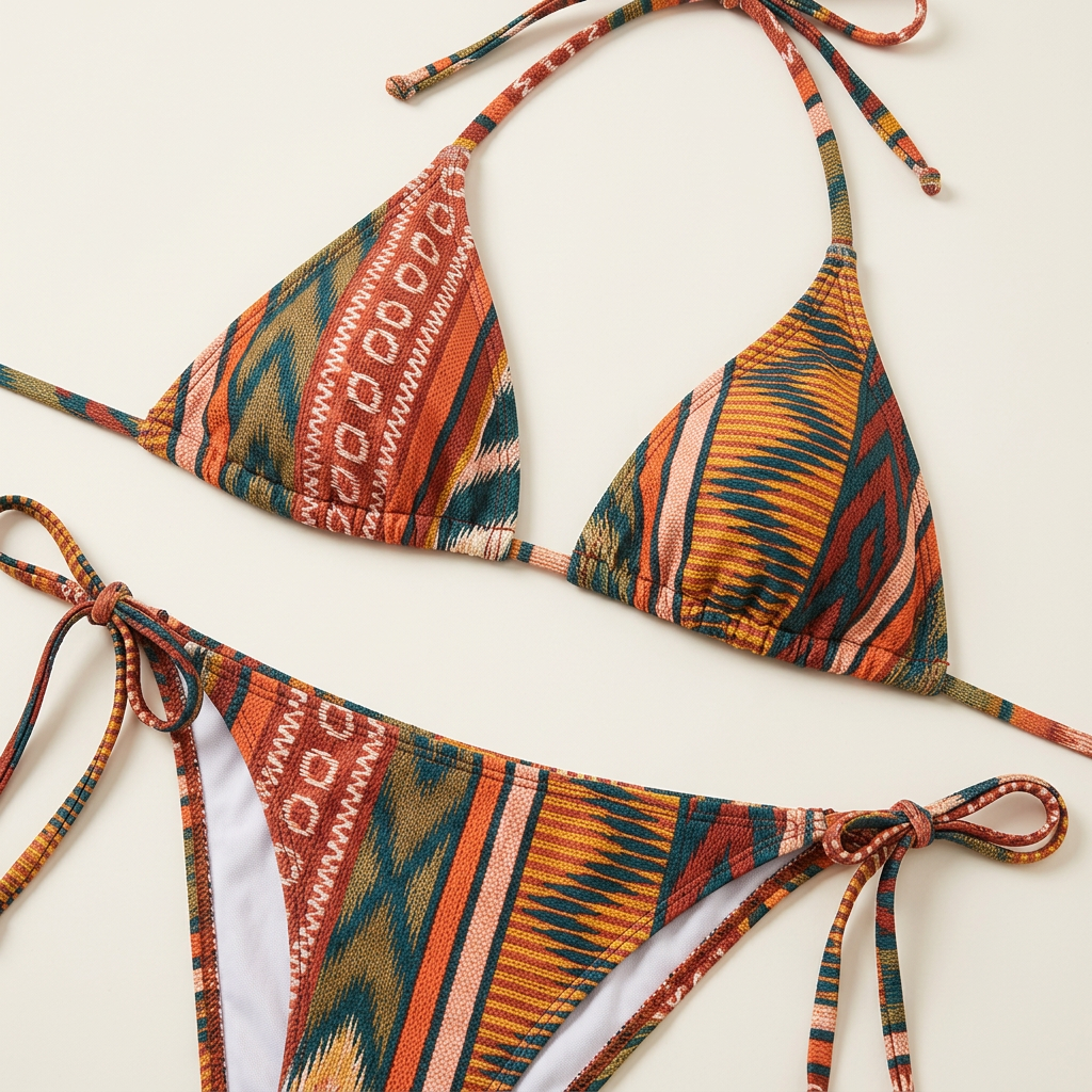 Bikini dwuczęściowe – Geometryczny wzór i wiązanie po bokach