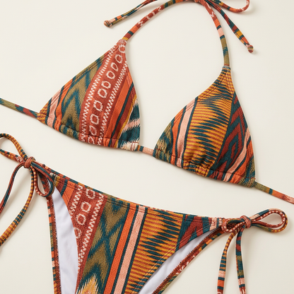 Bikini dwuczęściowe – Geometryczny wzór i wiązanie po bokach