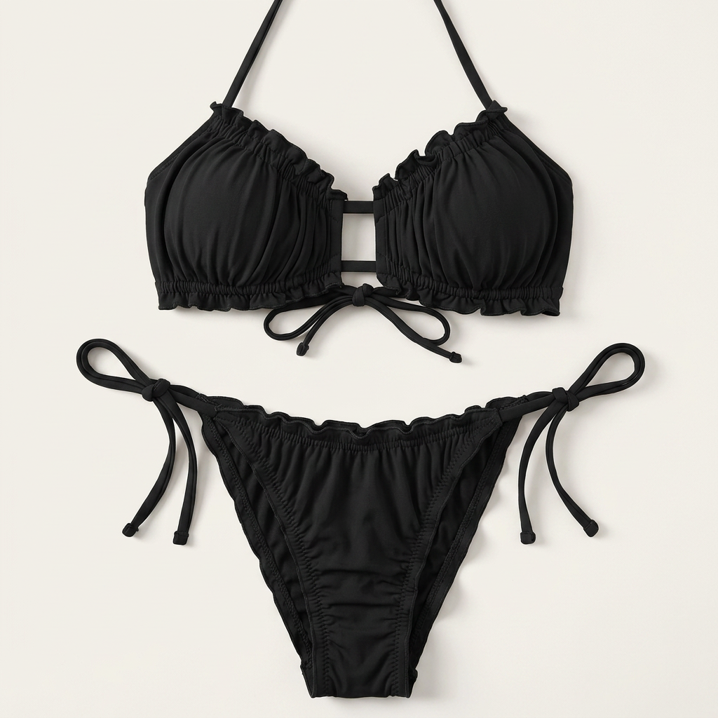 Bikini dwuczęściowe – Marszczony top i wiązane majtki