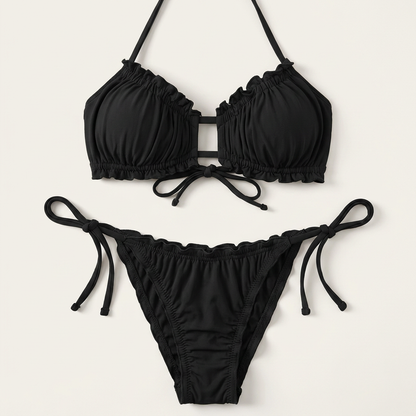 Bikini dwuczęściowe – Marszczony top i wiązane majtki