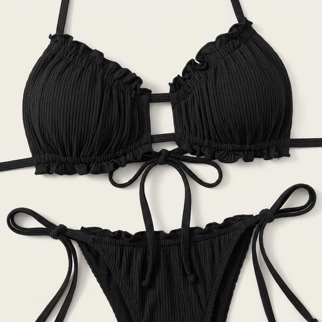 Bikini dwuczęściowe – Marszczony top i wiązane majtki