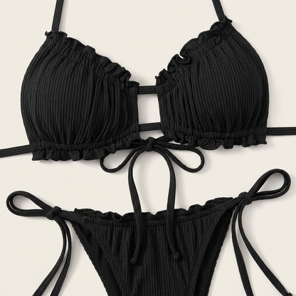 Bikini dwuczęściowe – Marszczony top i wiązane majtki