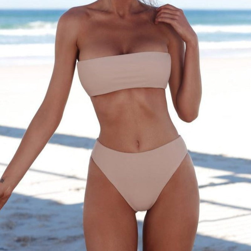 Damski dwuczęściowy strój kąpielowy bikini bandeau z wysokim stanem 5
