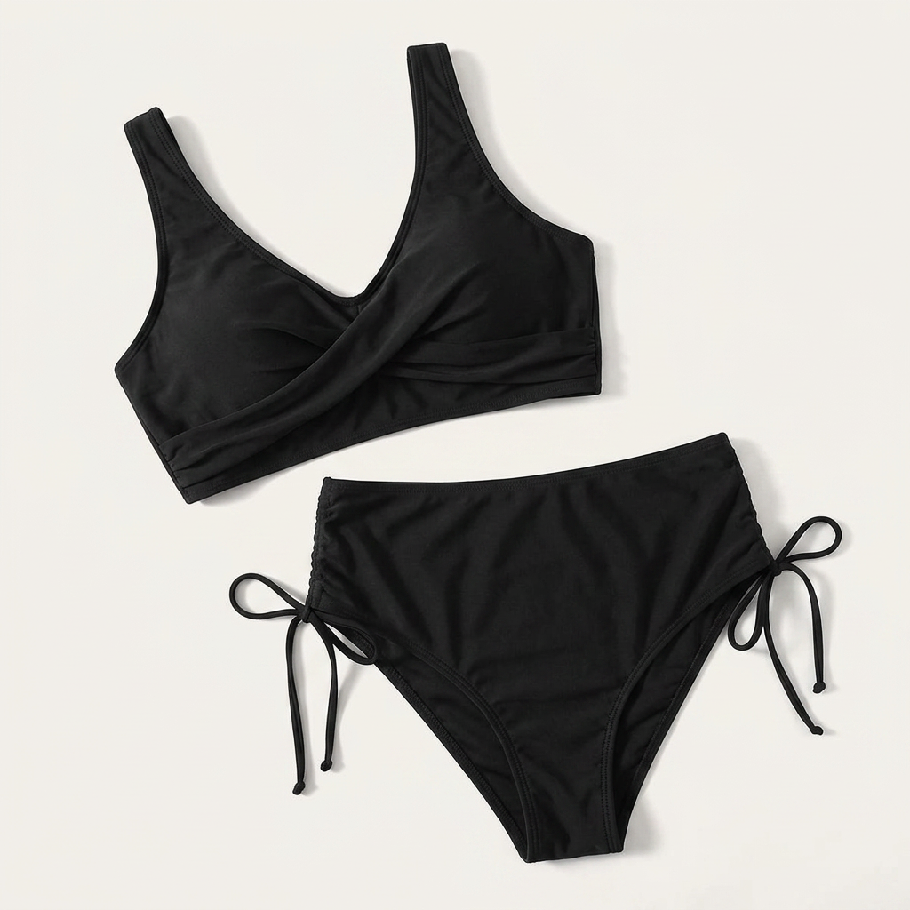Bikini dwuczęściowe – Top z krzyżowaniem i majtki z wiązaniem po bokach