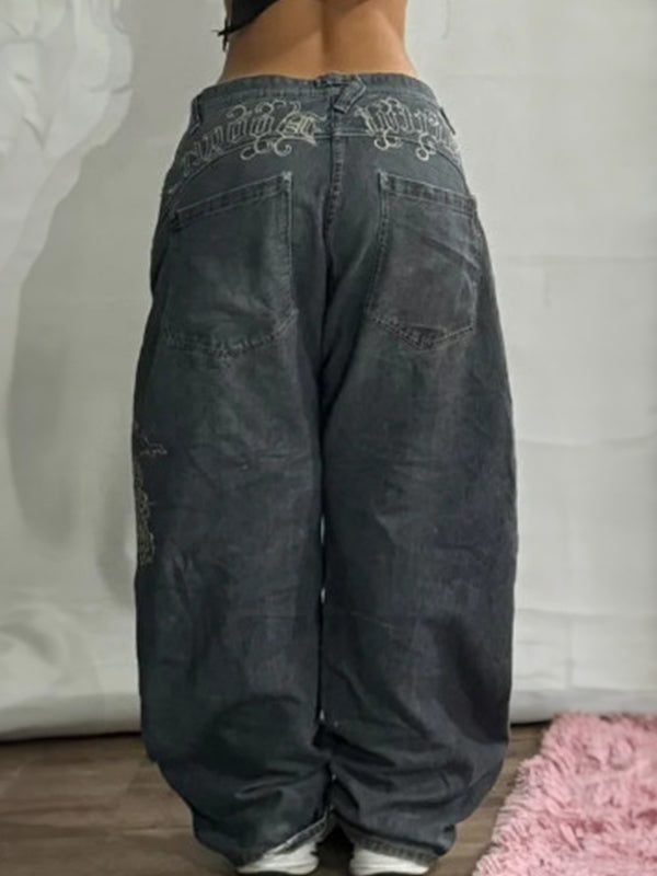 Czarne amerykańskie jeansy retro z szerokimi nogawkami typu boyfriend 1