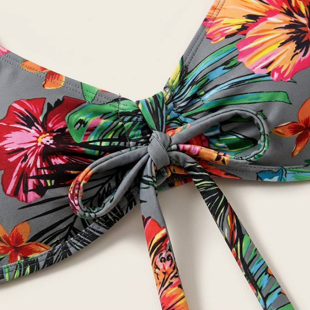 Damski 3-częściowy komplet kąpielowy – Bikini z wiązaniem i kimono