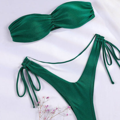 Damski dwuczęściowy strój kąpielowy bikini z marszczeniem i wiązaniami 4