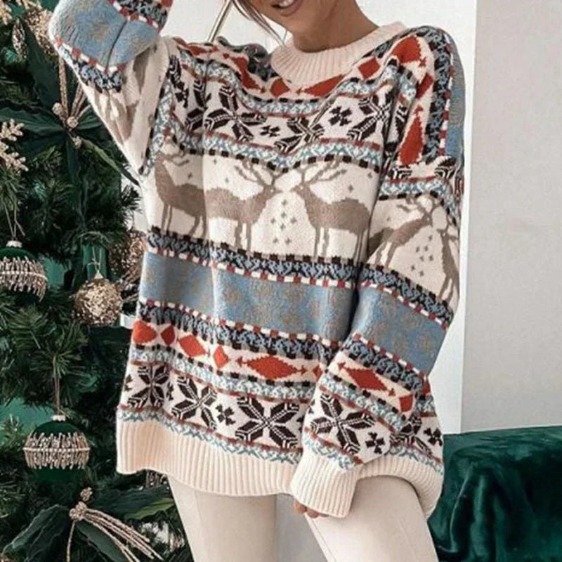Damski zimowy sweter z motywem reniferów 1