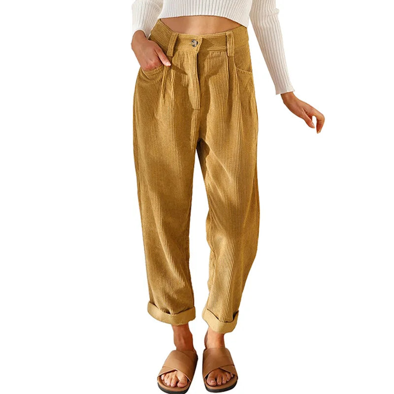 Damskie Sztruksowe Spodnie z Wysokim Stanem 2