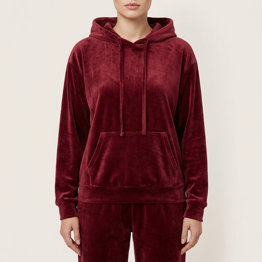 Damski dres – Welurowa bluza z kieszenią typu kangurka