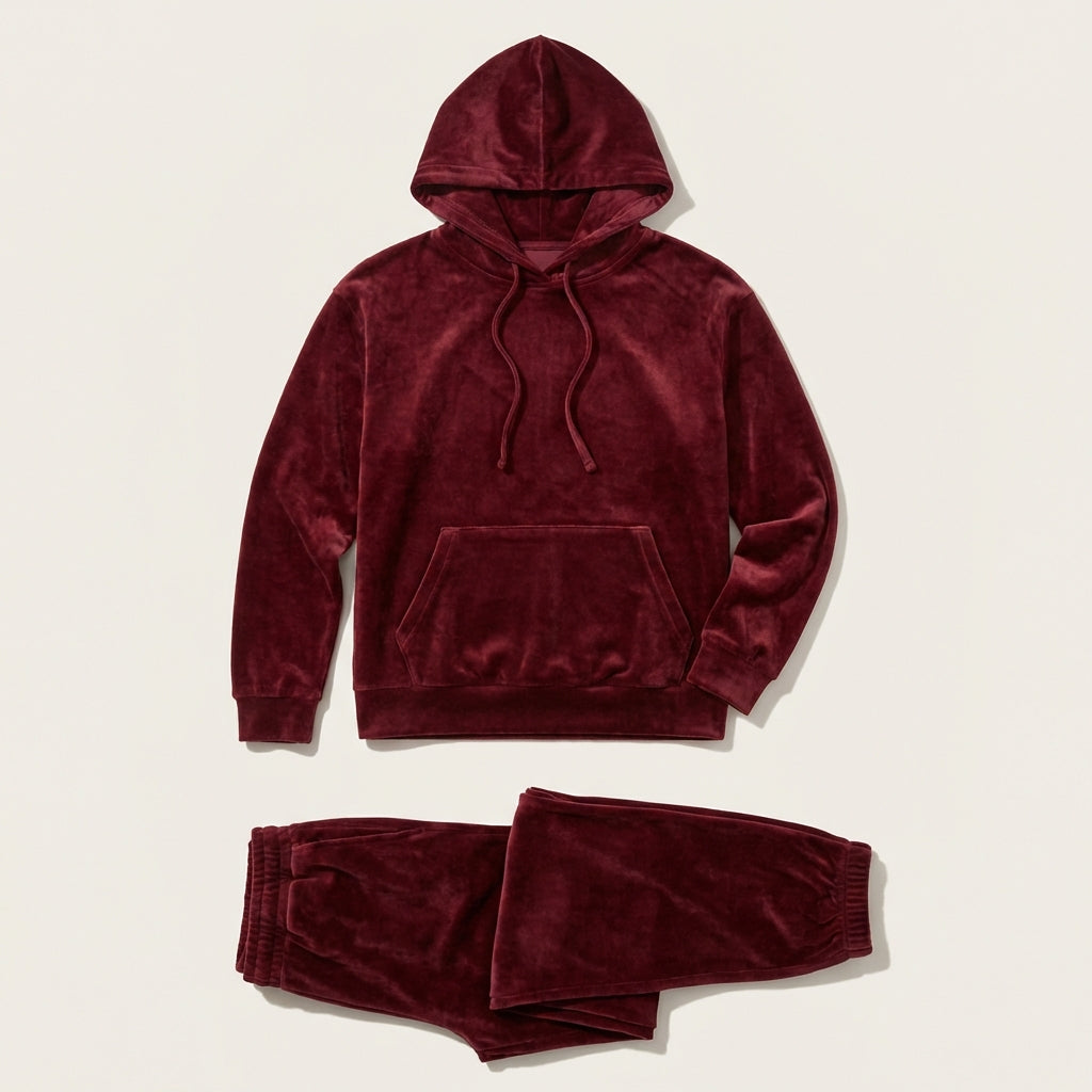 Damski dres – Welurowa bluza z kieszenią typu kangurka