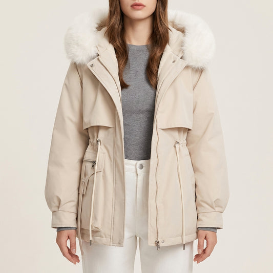 Moda Wieczna Długa Parka Zimowa – Damska Kurtka z Futerkiem
