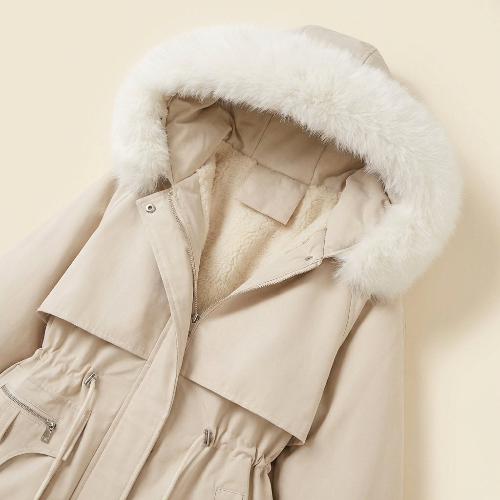 Moda Wieczna Długa Parka Zimowa – Damska Kurtka z Futerkiem
