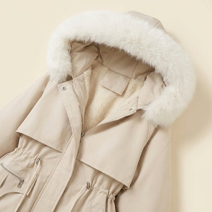 Moda Wieczna Długa Parka Zimowa – Damska Kurtka z Futerkiem