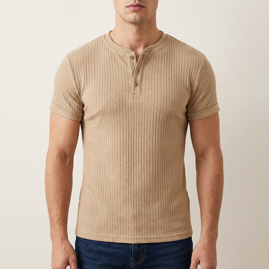 Męski beżowy top Slim Fit – Plisa z guzikami