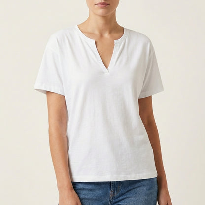 Damski T-shirt z wycięciem przy dekolcie – Krótki rękaw