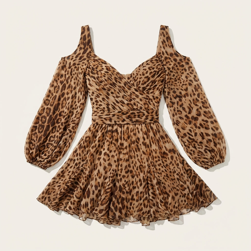 Sukienka w panterkę – Fason typu cold-shoulder