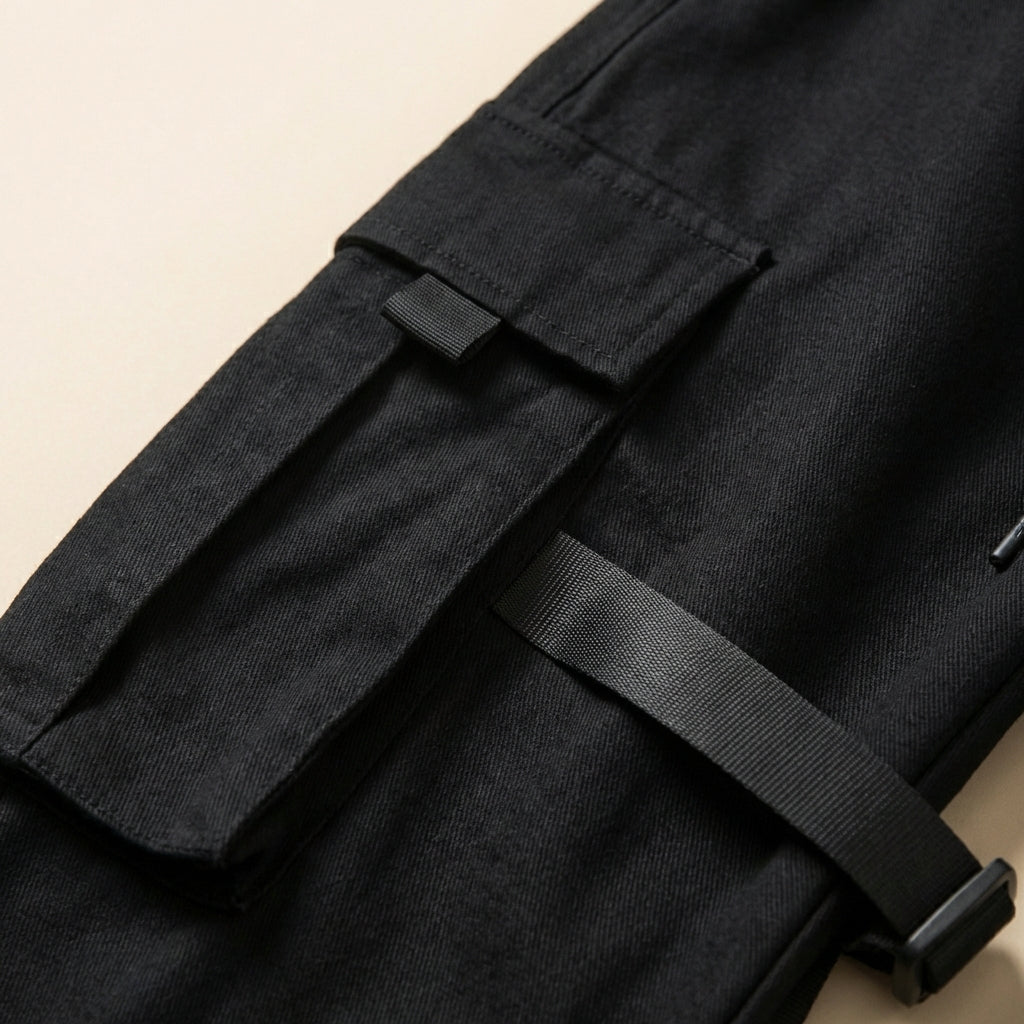 Męskie spodnie joggery typu cargo – Z ozdobnymi paskami