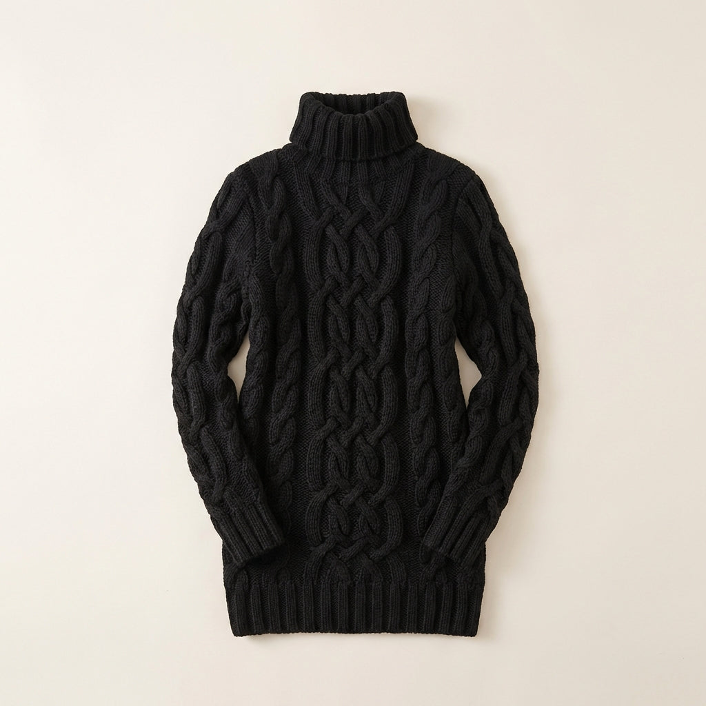 Damski sweter z wysokim kołnierzem – Wzór z warkoczami