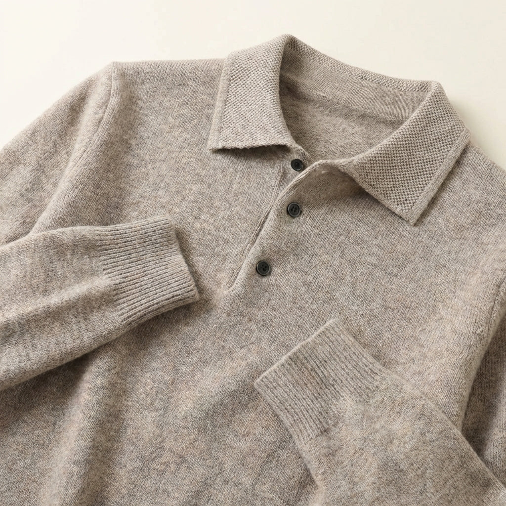 Męski sweter polo z długim rękawem – Zapięcie na guziki
