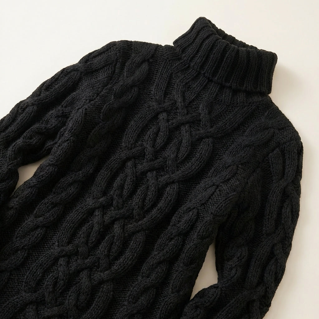 Damski sweter z wysokim kołnierzem – Wzór z warkoczami