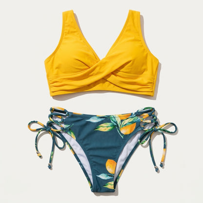 Damski kostium kąpielowy – Góra od bikini typu wrap i dół z wiązaniami