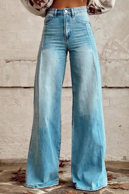 Damskie jeansy vintage boho z szerokimi nogawkami | Stylowe 0