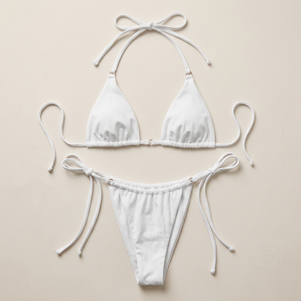 Komplet bikini damski – Przesuwna trójkątna góra i figi wiązane po bokach