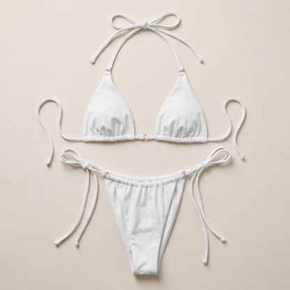 Komplet bikini damski – Przesuwna trójkątna góra i figi wiązane po bokach