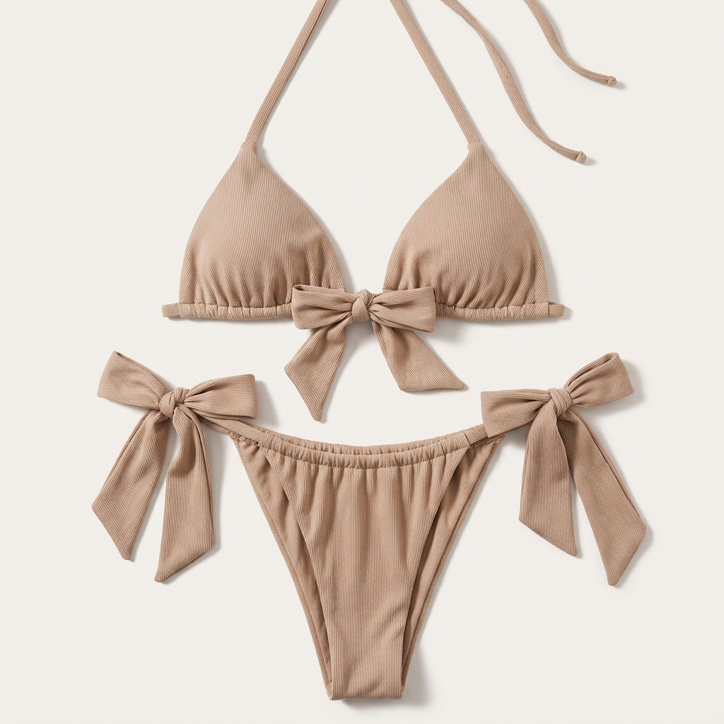 Komplet bikini damski – Wiązanie z przodu i trójkątne miseczki